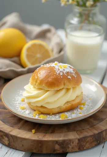 Semlor con crema al limone, panini freschi con ripieno al limone